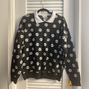 If It Were Me Anthropologie Fleece Skull Sweatshirt w/Faux Layered Polo Collar S